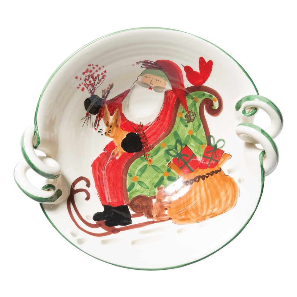 Old St. Nick Handled Scallop Bowl w/ Sleigh