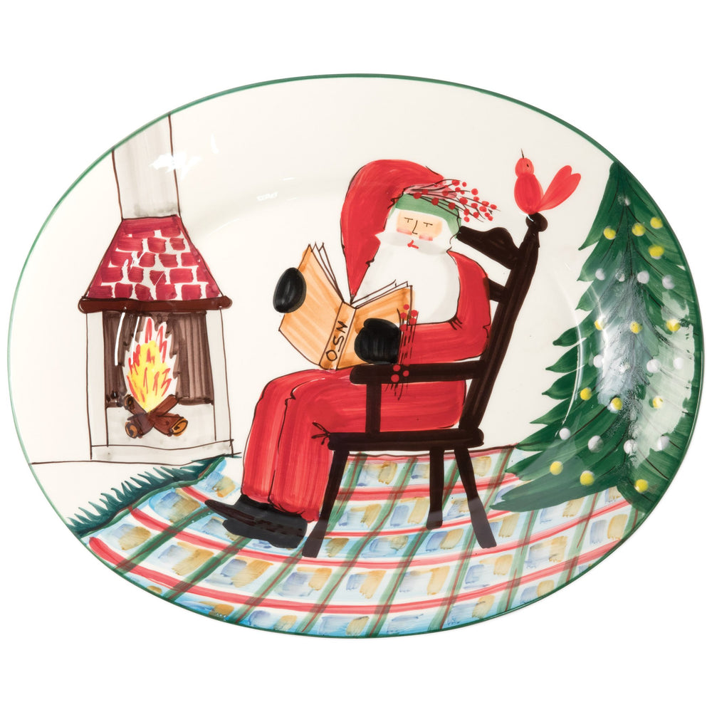 Old St. Nick Large Oval Platter w/ Santa Reading