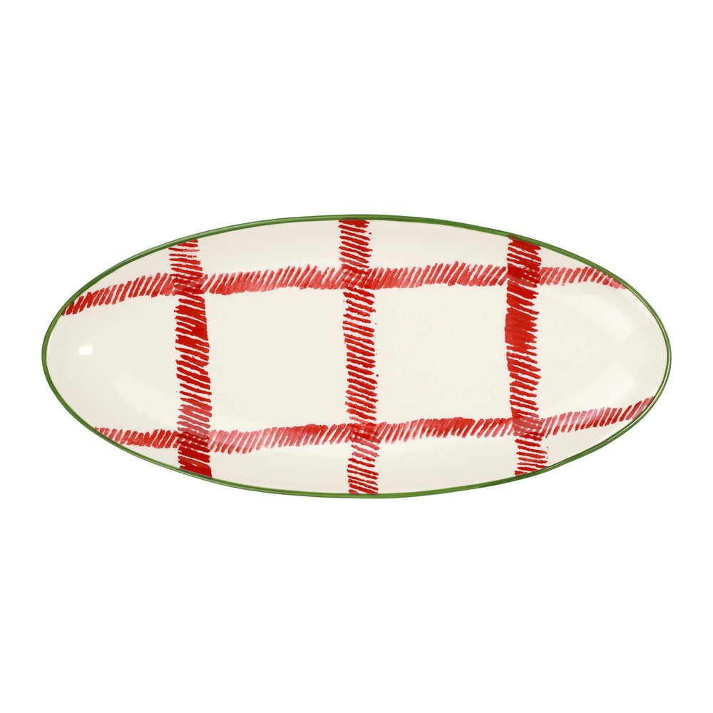 Mistletoe Plaid Narrow Oval Platter